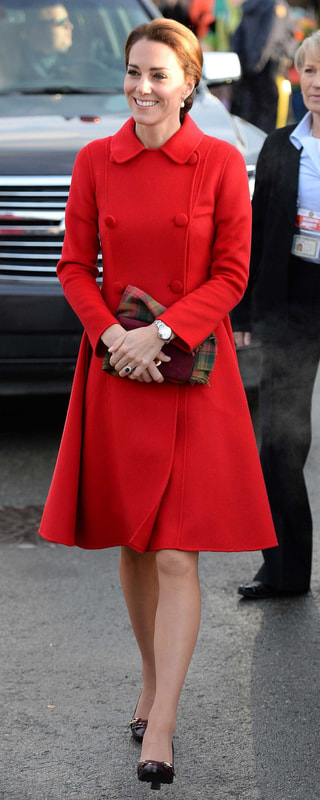 Carolina Herrera Red Double Breasted Coat as seen on Kate Middleton, The Duchess of Cambridge.