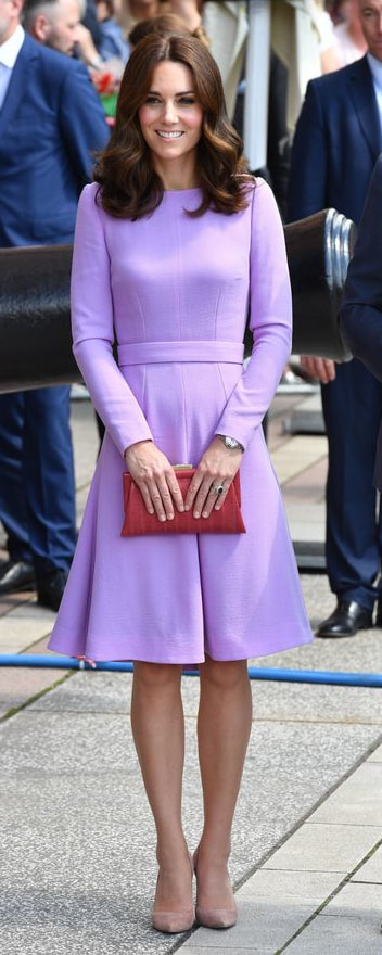 Emilia Wickstead Lavender A-line Wool-Crepe Dress as seen on Kate Middleton, The Duchess of Cambridge in Hamburg, Germany