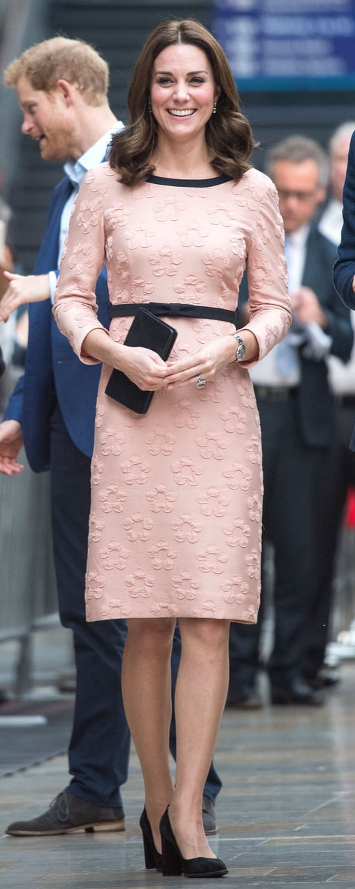 Tod's Black Suede Block Heel Pumps as seen on Kate Middleton, The Duchess of Cambridge.