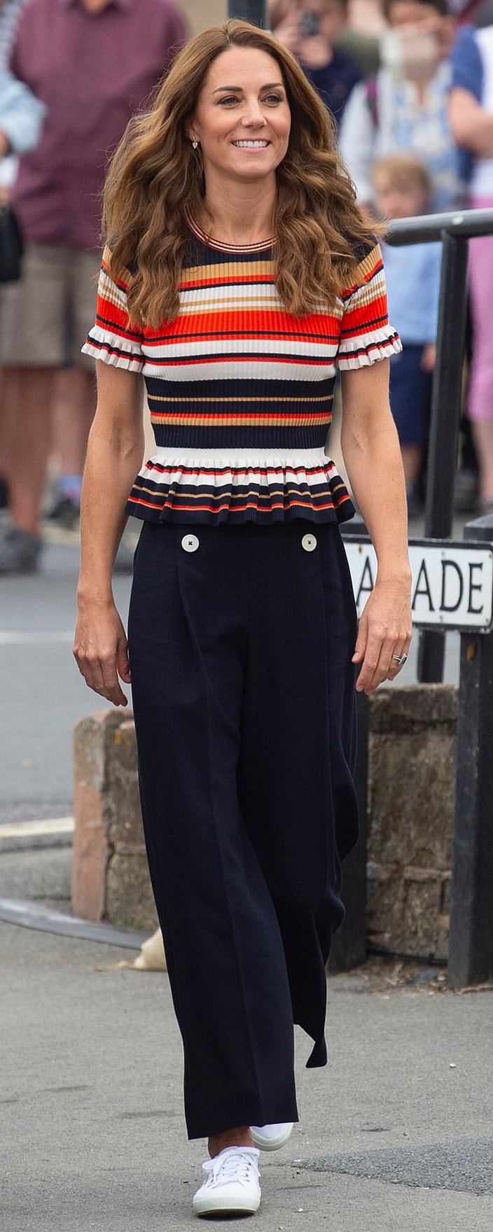 Sandro Striped Frilled Knit Top as seen on Kate Middleton, The Duchess of Cambridge.