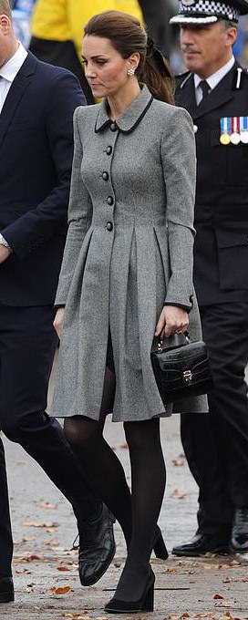 Aspinal of London Black Croc Midi Mayfair Bag as seen on Kate Middleton, The Duchess of Cambridge