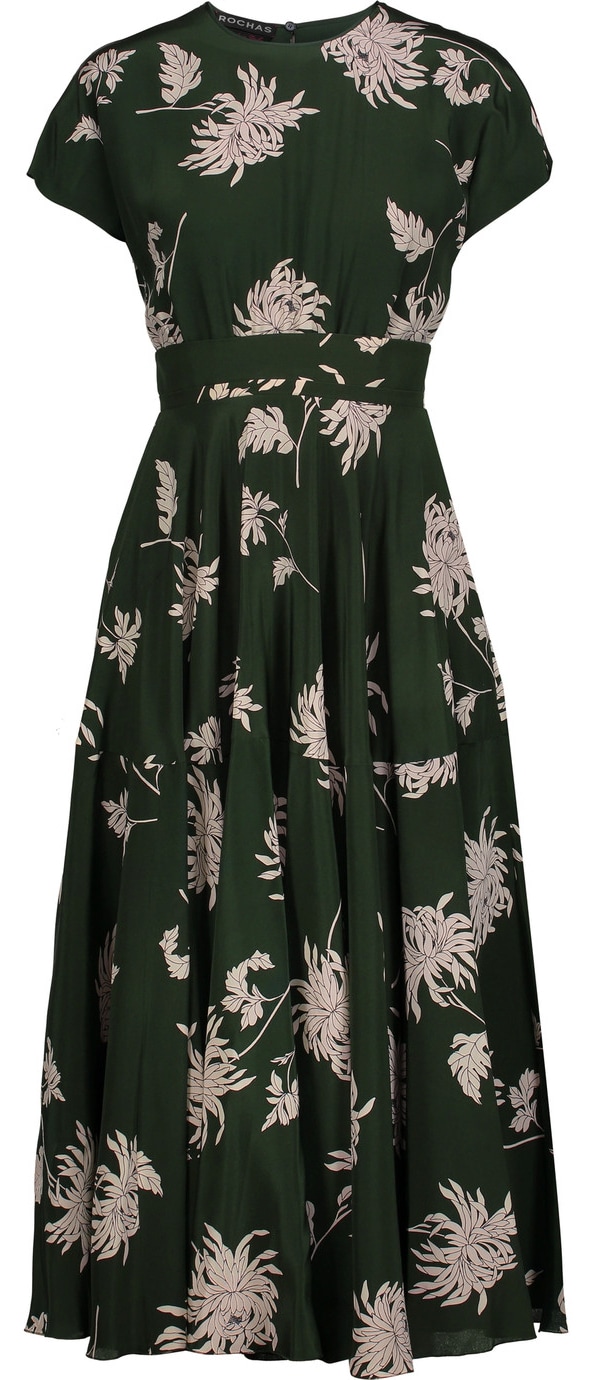 Rochas green dahlia-print silk-charmeuse midi dress