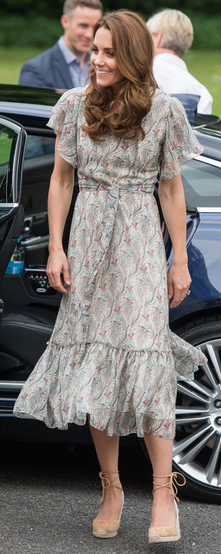 Ridley London 'Virginia Midi' Elegance Silk Chiffon Dress as seen on Kate Middleton, The Duchess of Cambridge.