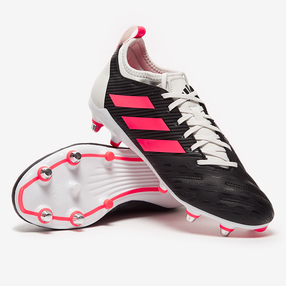 Adidas Malice Elite Soft Ground boots in core black/signal pink/crystal white
