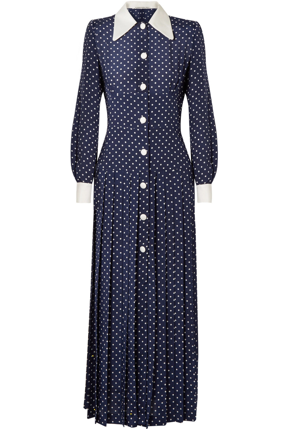 Alessandra Rich Navy Pleated polka-dot silk crepe de chine midi dress