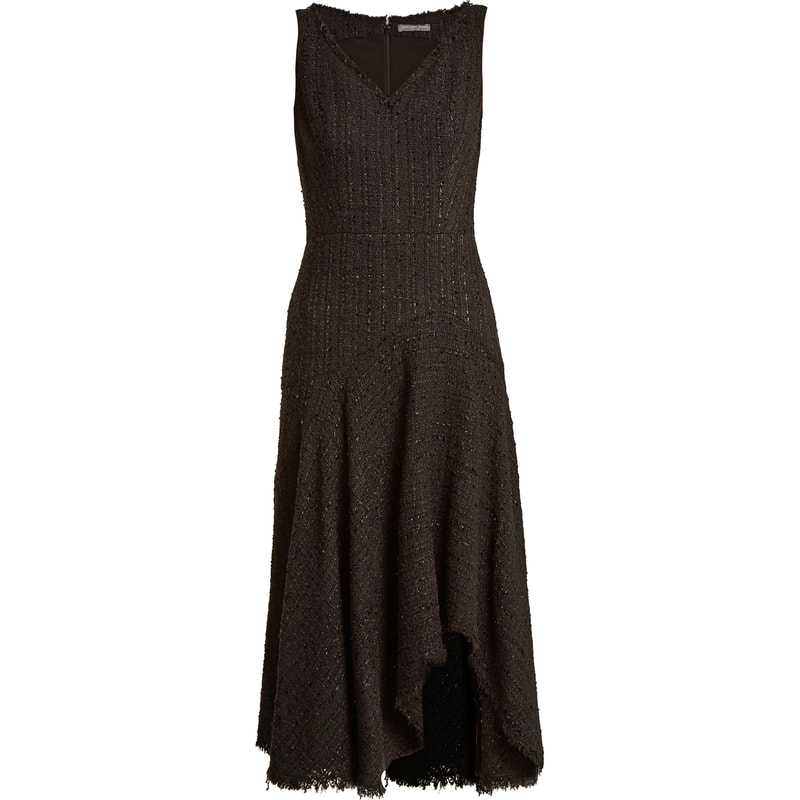 Alexander McQueen Black Tweed Asymmetric Frayed Dress