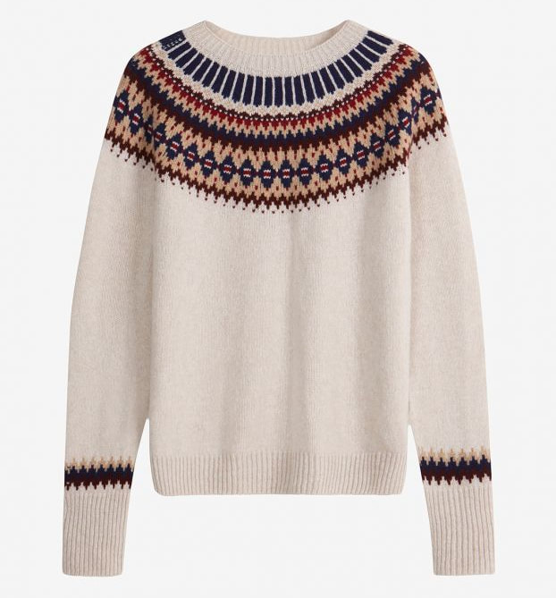 Brora x TROY Supersoft Lambswool Fair Isle Jumper in Almond