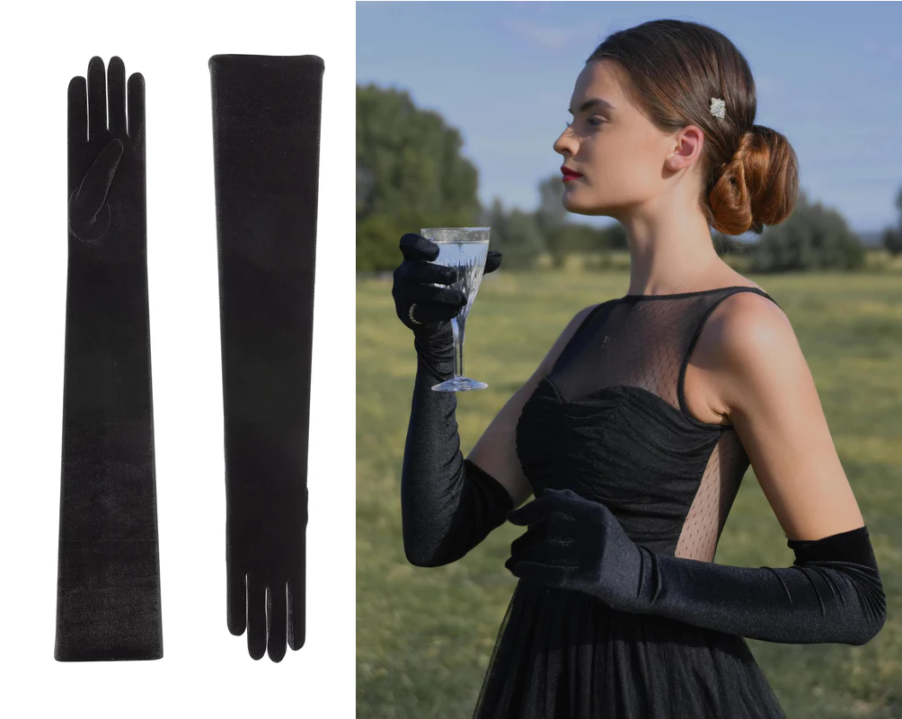 Cornelia James Melissa Velvet Opera Gloves in black
