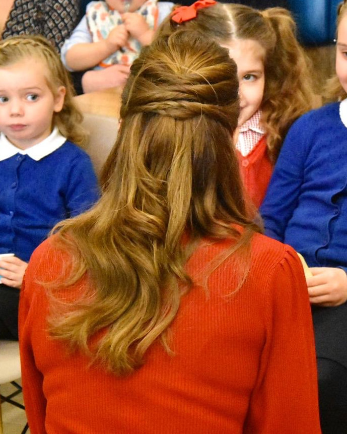 Duchess Kate Middleton half up-do hairstyle for visit to South Wales 2020