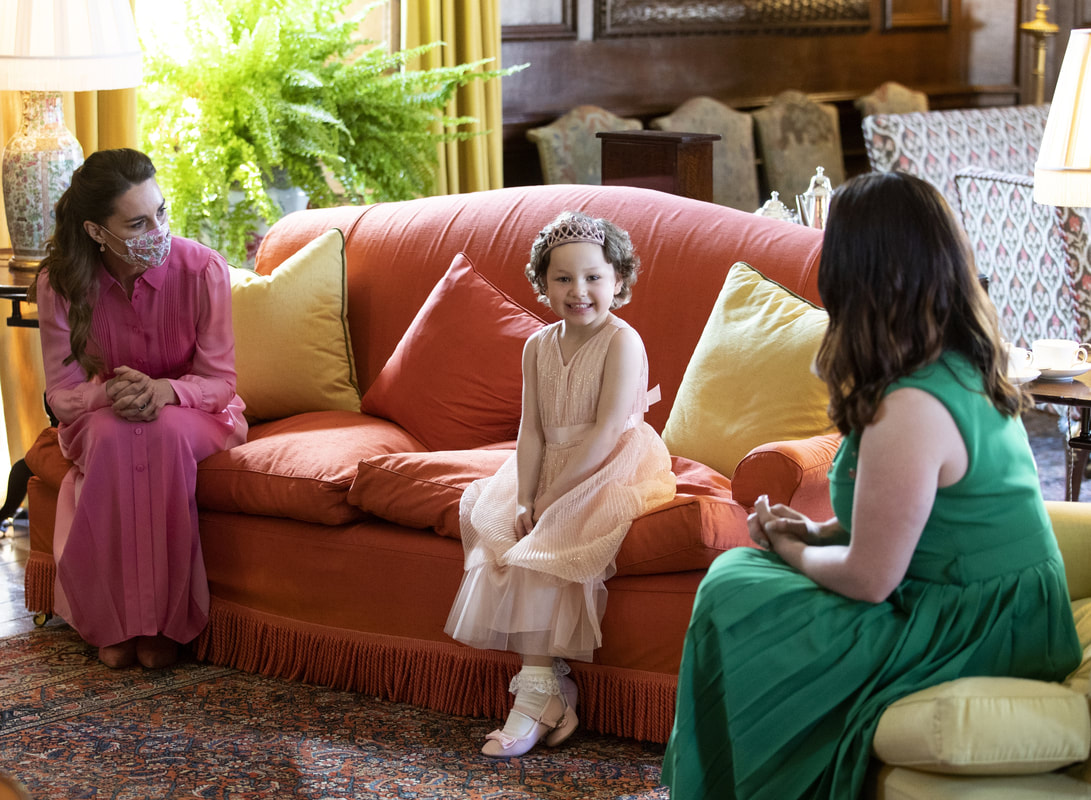 The Duchess of Cambridge hosted Mila Sneddon and her family for tea at the Palace of Holyroodhouse on 27 May 2021