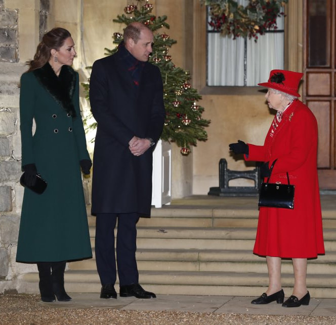 ​The Duke and Duchess of Cambridge greet The Queen at Windsor Castle on 8 December 2020