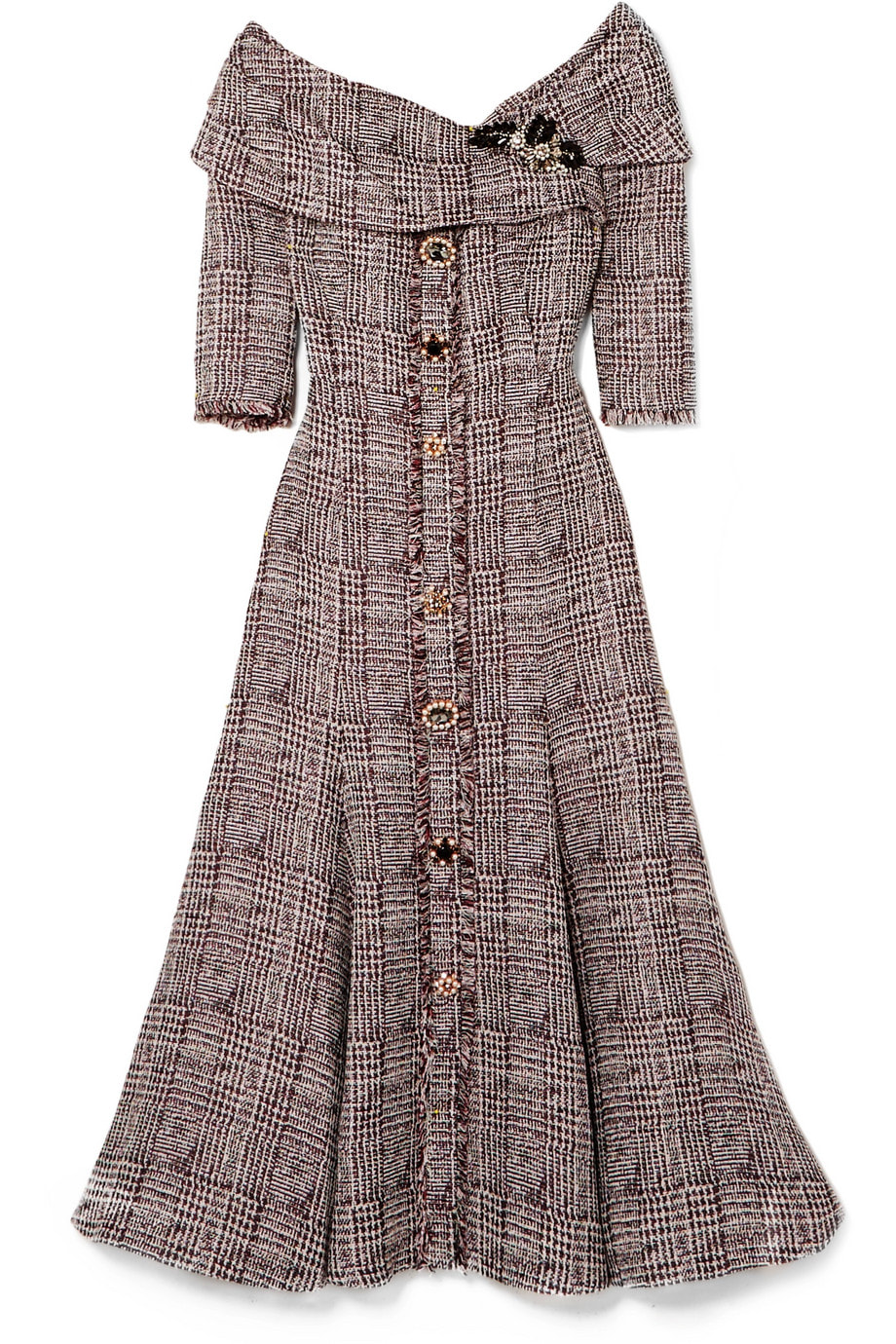 Erdem ‘Iman’ off-the-shoulder embellished bouclé-tweed midi dress