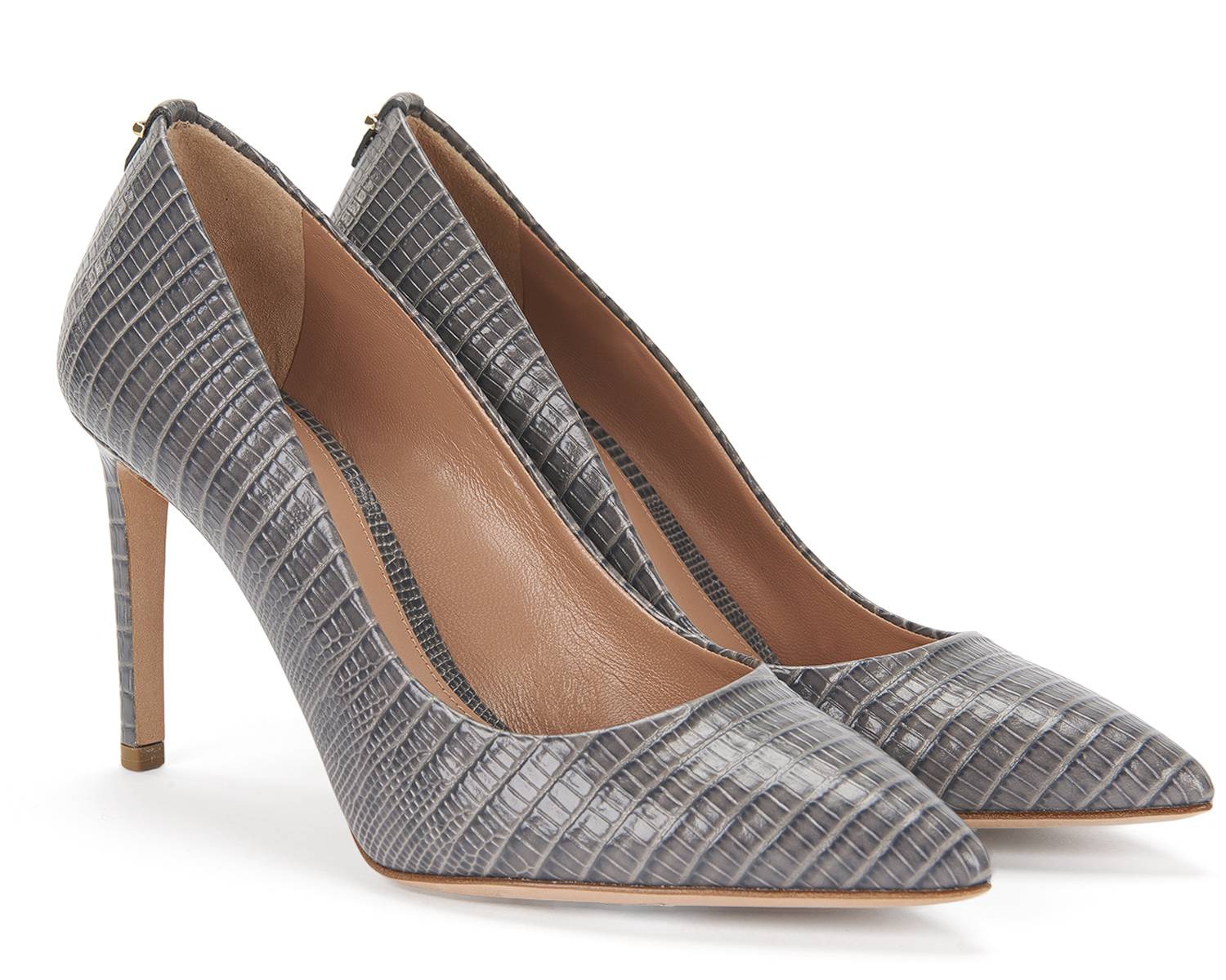 Hugo Boss 'Staple P90-L' embossed leather pumps in Anthracite (grey)