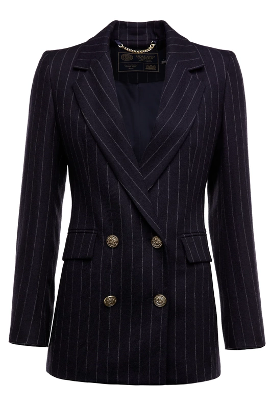 Holland Cooper Double breasted blazer in Navy Chalk Pin Stripe