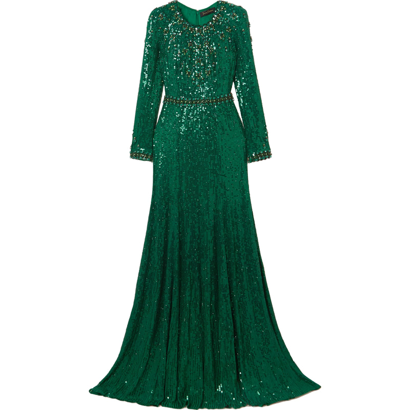 Jenny Packham Tenille Green Sequin Embellished Gown