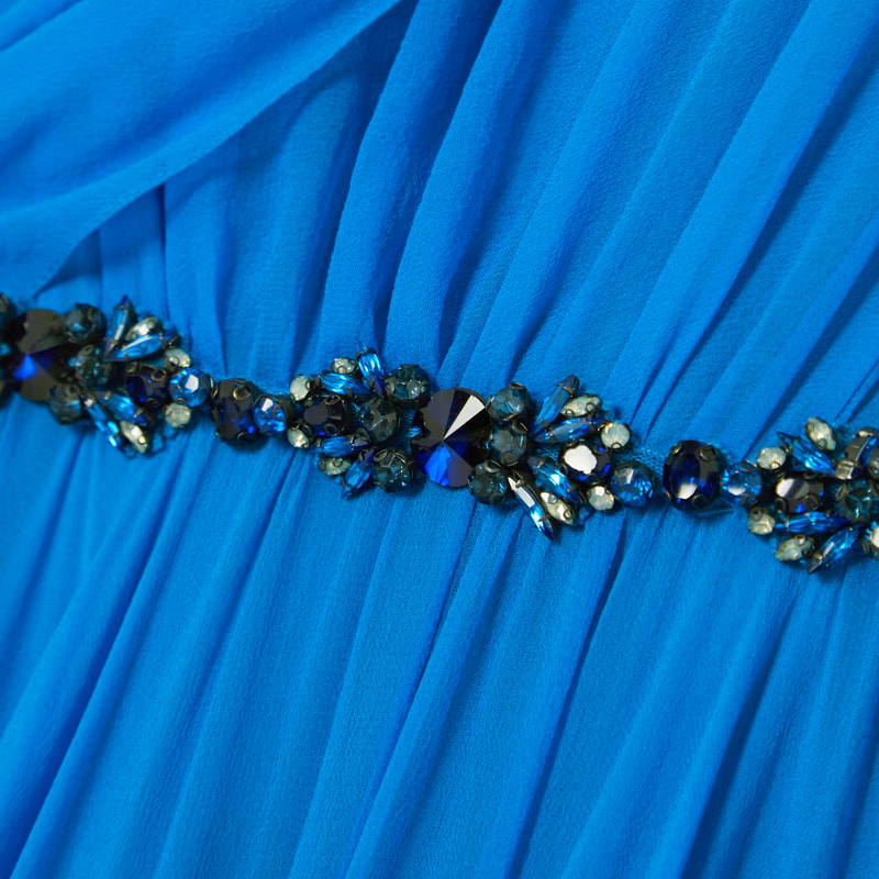 sapphire blue Jenny Packham 'Marlowe' one-shoulder gown