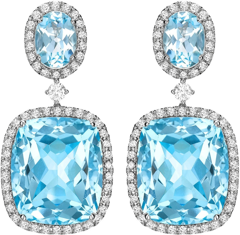 KIKI Blue Topaz and Diamond Drop Earrings