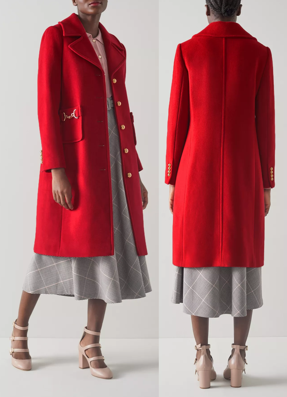 LK Bennett Spencer Red Recycled Wool Blend Snaffle-Detail Coat 
