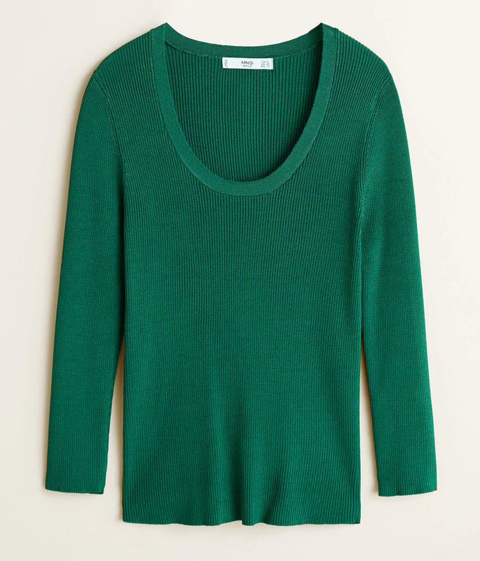Mango 'Elliot' Green Ribbed Knit Sweater