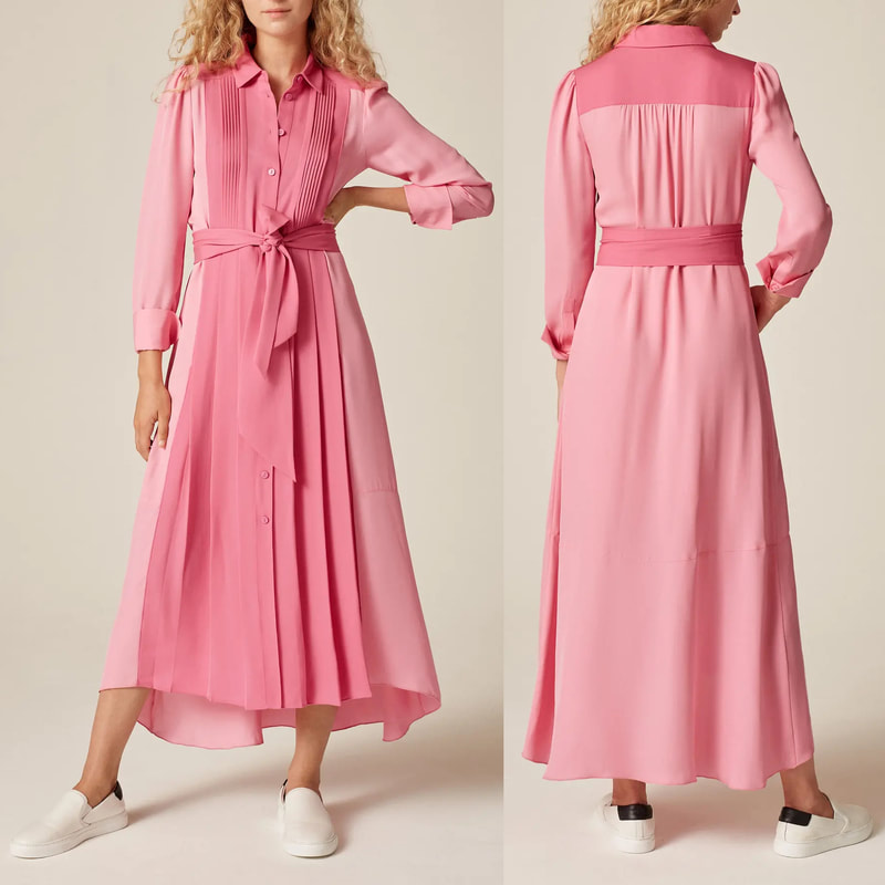 ME+EM Pink Colour Block Silk Shirt Dress