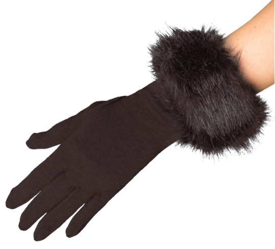 Cornelia James Clementine fur trim gloves in chocolate brown