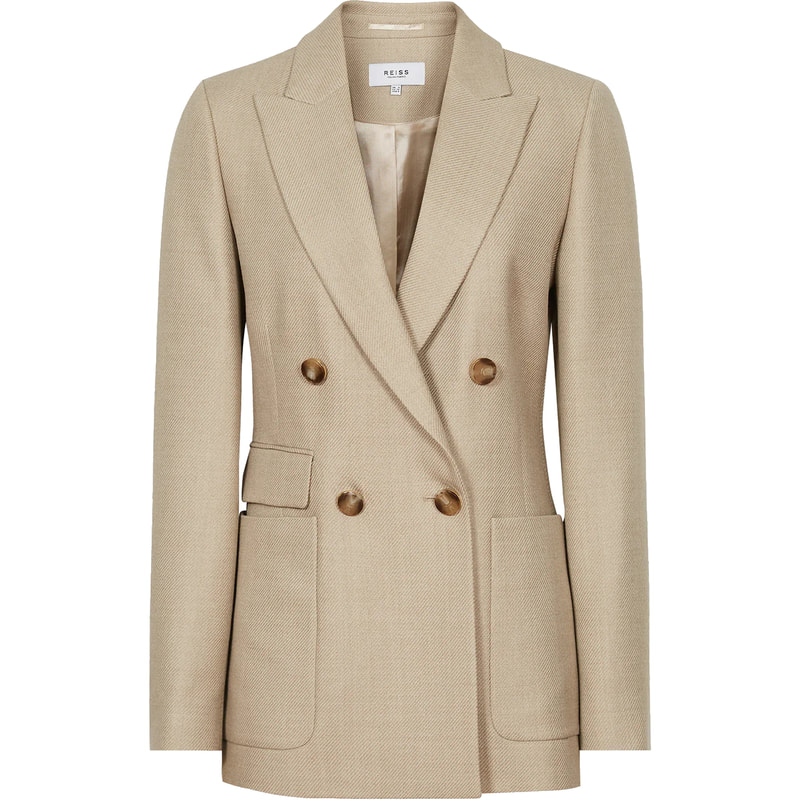 Reiss Larsson Double-Breasted Twill Blazer in Neutral Brown