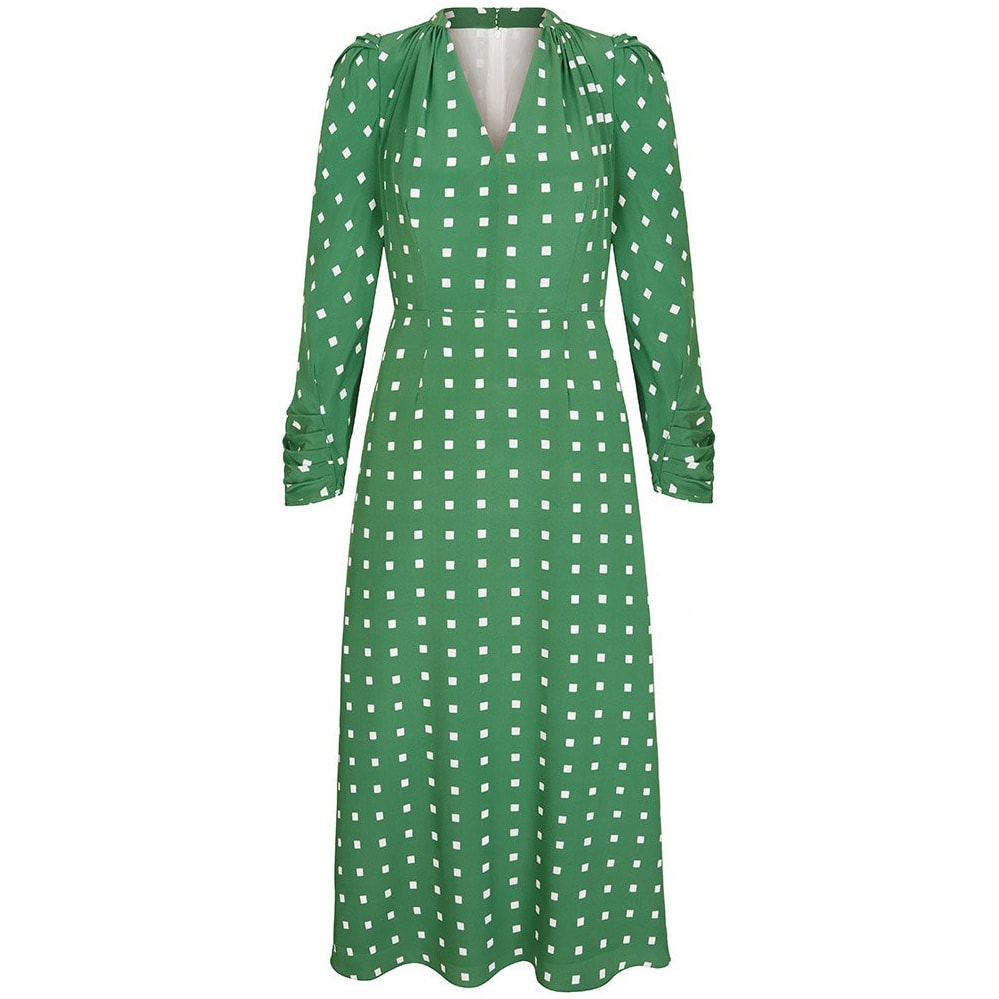 Suzannah 'Valerie' green polka squares dress