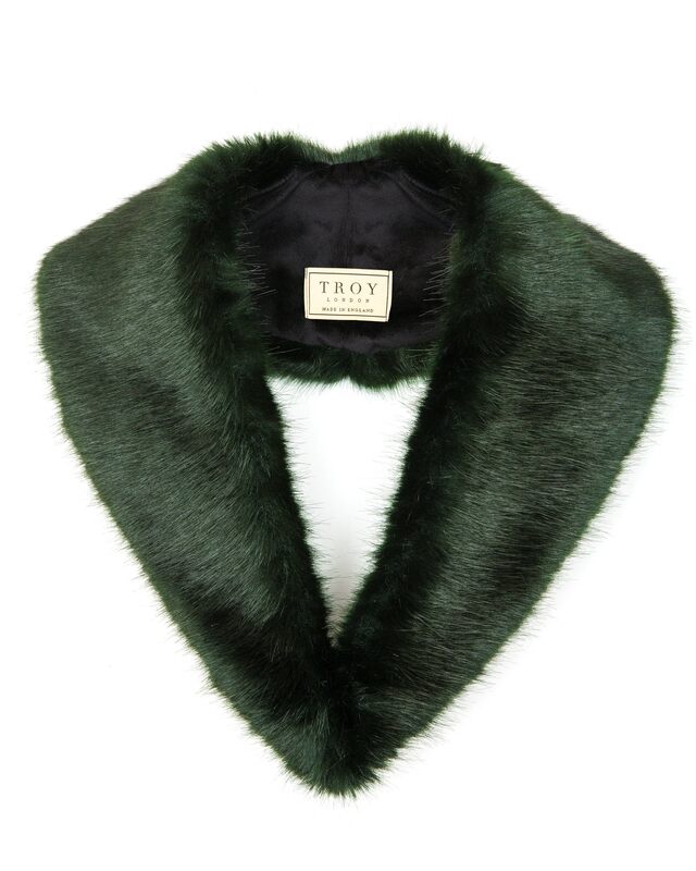 Troy London forest green faux fur lapel collar