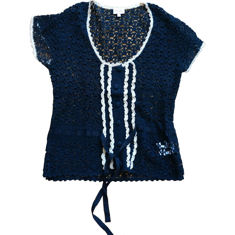 Whistles Crochet Knit Top in Navy Blue