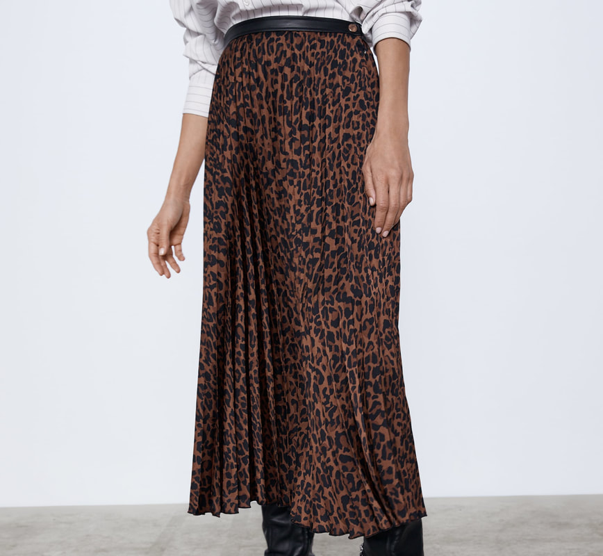 Zara animal printed pleated midi skirt