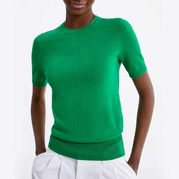 ZARA Basic Short Sleeve Sweater in Green