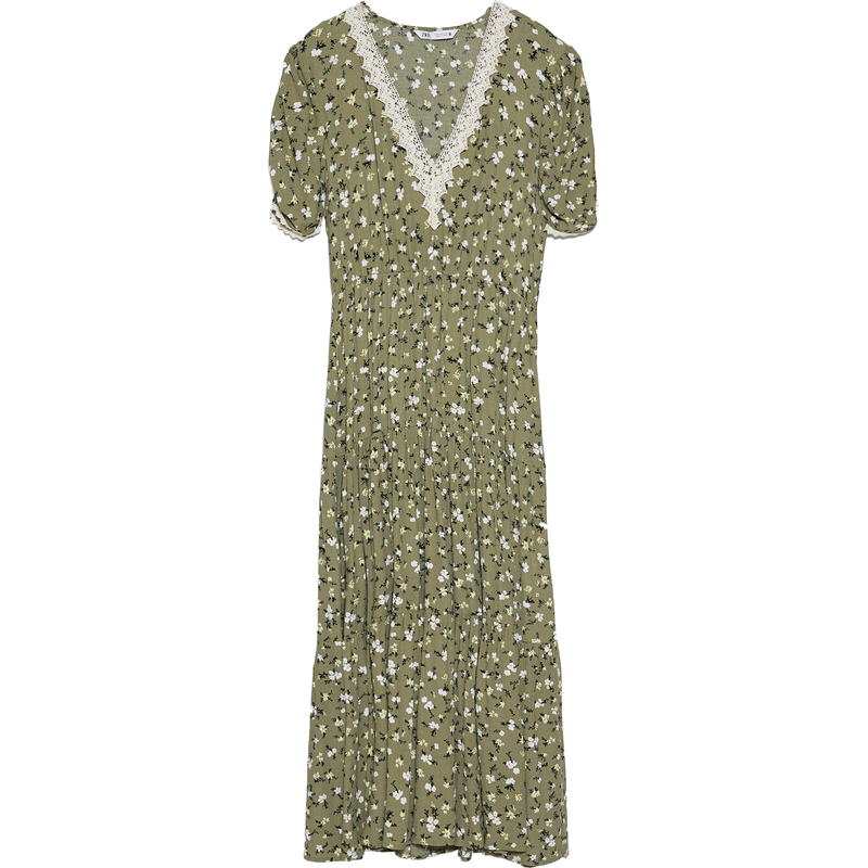 Zara Sage Green Floral Printed Dress