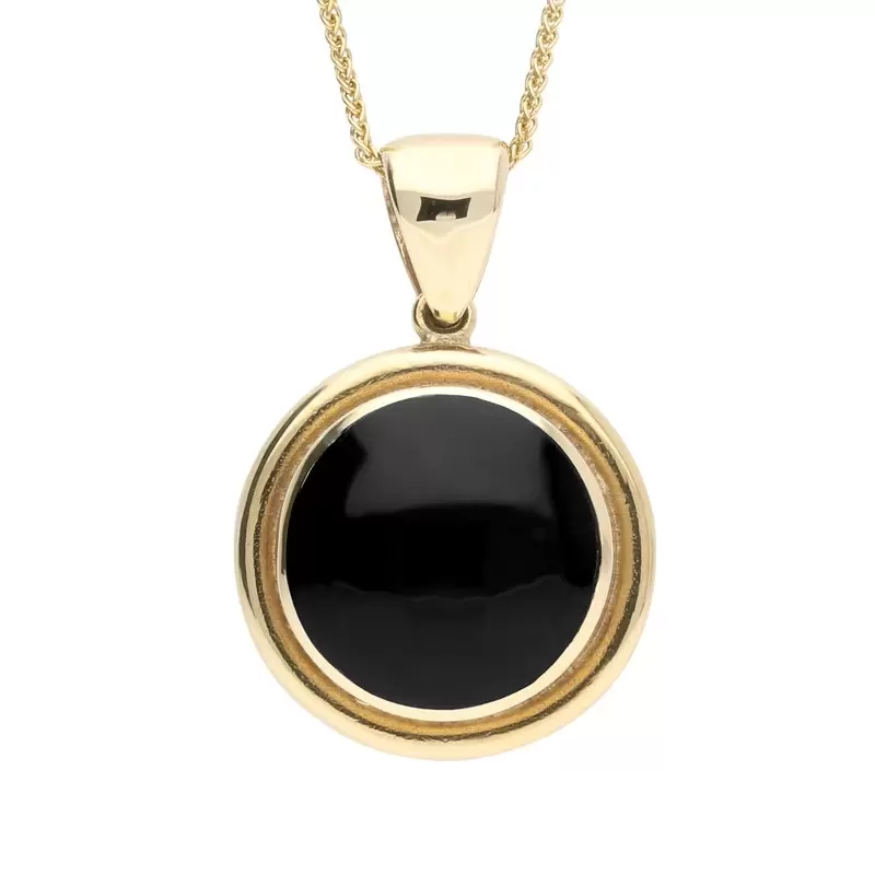 W.Hamond 9ct Yellow Gold Whitby Jet Framed Round Necklace