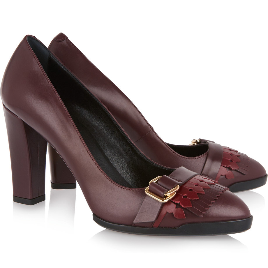 Tod's Burgundy Fringed Leather Pumps