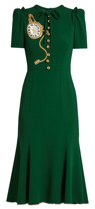 Dolce & Gabbana green crêpe pocket watch midi dress