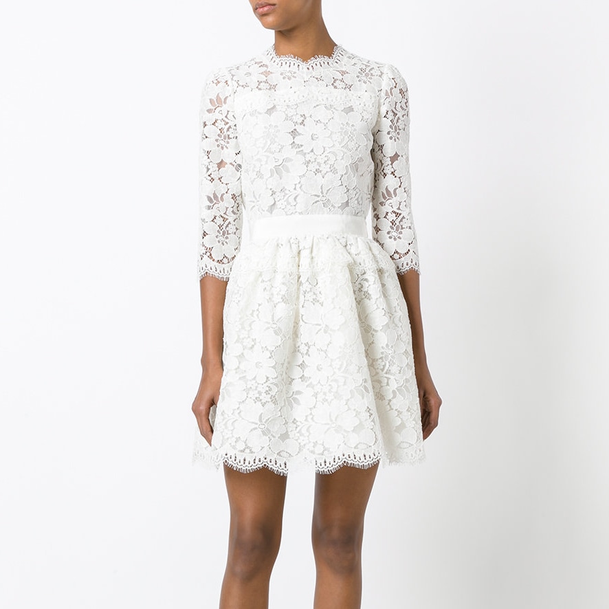 Alexander McQueen Ivory Floral Lace Flare Dress