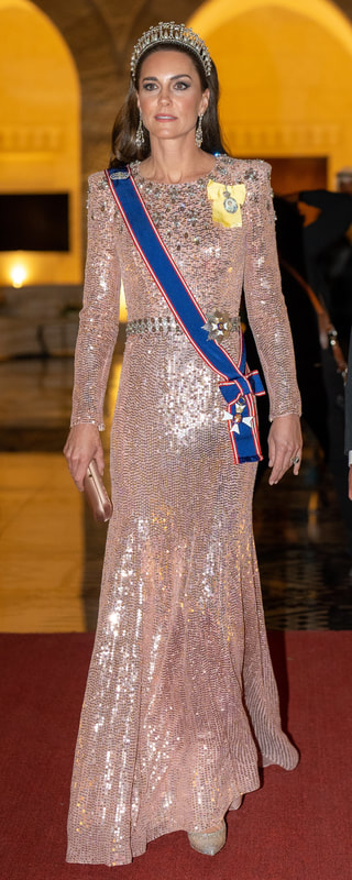 Jenny Packham Georgia Sequin Embellished Gown in Pink as seen on Kate Middleton, Princess of Wales.