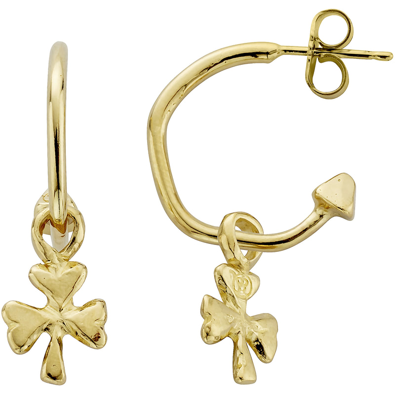 Daniella Draper Gold Mini Cupid Hoops With Baby Shamrock Charms