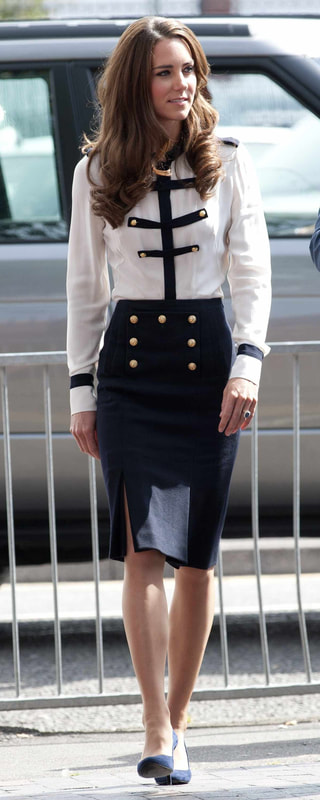 Alexander McQueen Navy Military Skirt as seen on Kate Middleton, The Duchess of Cambridge.