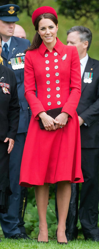 Catherine Walker Russian Greatcoat in Red as seen on Kate Middleton, The Duchess of Cambridge.