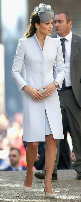 Alexander McQueen Dove Grey Funnel Neck Coat as seen on Kate Middleton, The Duchess of Cambridge.