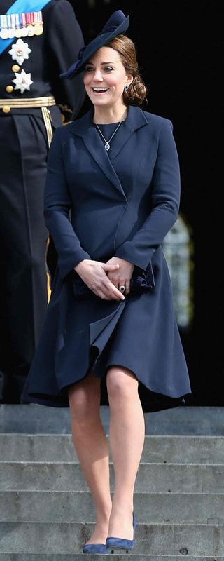 Beulah Chiara Navy Trapeze Overcoat as seen on Kate Middleton, The Duchess of Cambridge.