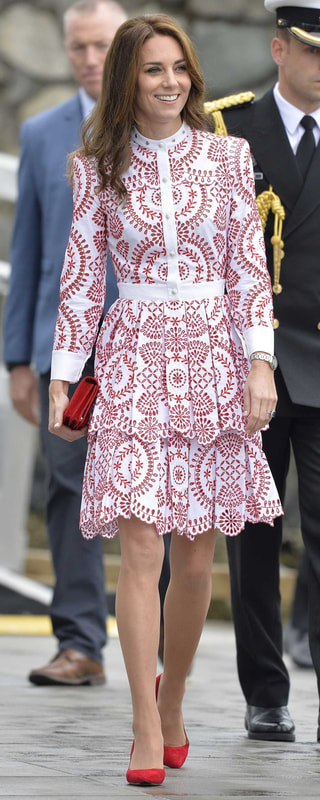 Alexander McQueen Ivory Obsession-Print Short-Sleeve Silk Dress as seen on Kate Middleton, The Duchess of Cambridge.