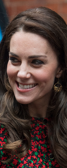 Catherine Zoraida Gold Fern Hoop Earrings as seen on Kate Middleton, The Duchess of Cambridge at 'The Mix' Christmas party 2016