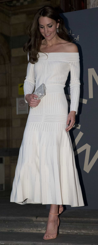Barbara Casasola Off-The-Shoulder Mesh-Paneled Dress as seen on Kate Middleton, The Duchess of Cambridge.