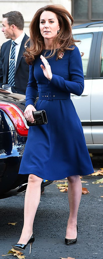 Emilia Wickstead 'Kate' Royal Blue A-line Wool-Crepe Dress as seen on Kate Middleton, The Duchess of Cambridge.