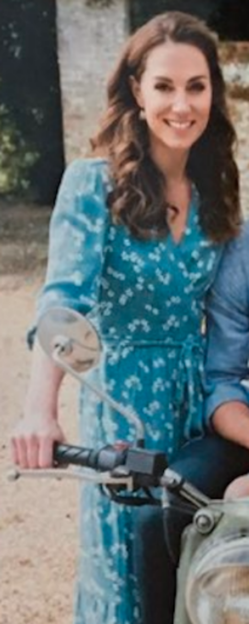 Boden Aurora Blue Daisy Print Midi Wrap Dress as seen on Kate Middleton, The Duchess of Cambridge.