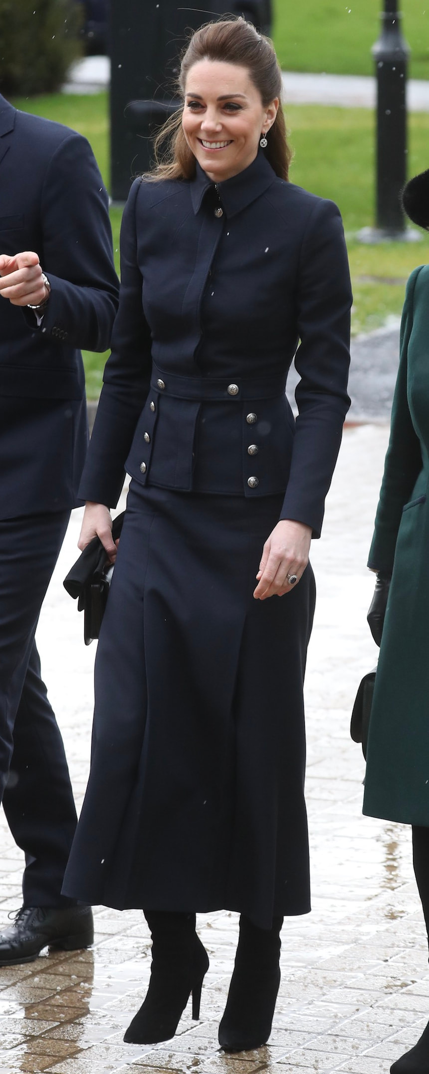 Alexander McQueen Navy Pleated Midi Skirt as seen on Kate Middleton, The Duchess of Cambridge