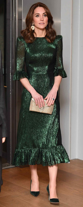 The Vampire’s Wife Falconetti Emerald Metallic Silk Dress as seen on Kate Middleton, The Duchess of Cambridge.