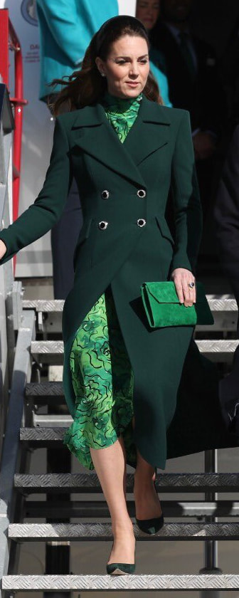 Alessandra Rich Green Printed Peplum Dress as seen on Kate Middleton, The Duchess of Cambridge.